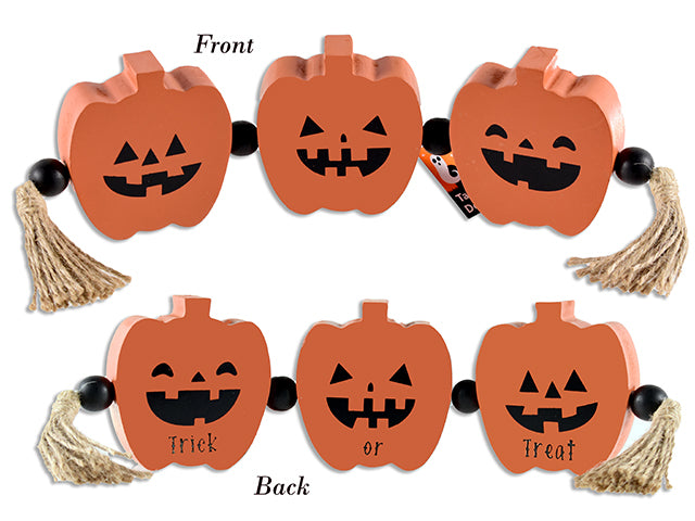 Carton of 12 18.5in Hween 2-Sided Connecting MDF Jack-o-Lantern w/4pcs 20mm Beads + 2 Tassels.