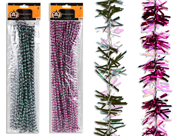 Carton of 24 45pcs 12in(L) 2-Tone Tinsel Stem. 2 Asst.Colours. pbh.