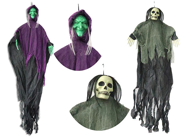 Carton of 12 5ft (1.5m) Hween Hanging Witch / Skull. 2 Asst.Styles. Cht.