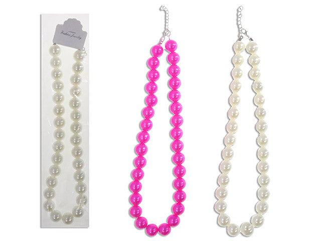 Carton of 24 20in Jumbo Pearl Beaded Necklace. 2 Asst.Cols: Pink / White. Pbh.