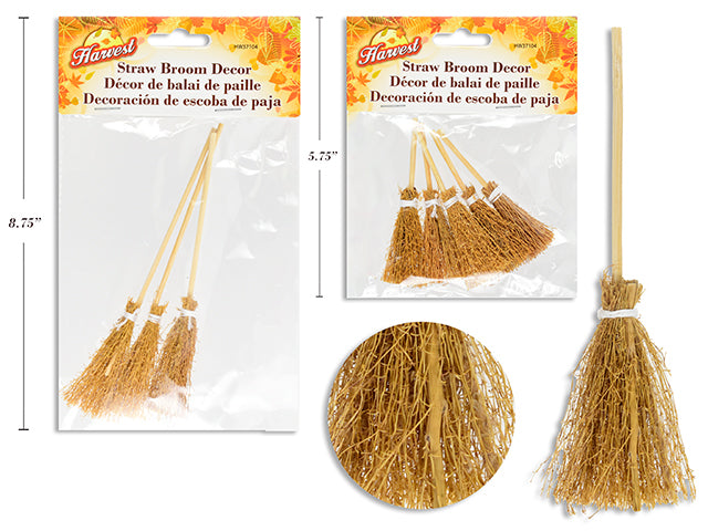 Carton of 24 Harvest Decor Straw Broom. 2 Asst: 5pcs 3in / 3pcs 6in. Pbh.