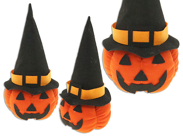 Carton of 12 13.78in Hween Felt Fabric Jack-o-Lantern w/ Witch Hat. Cht.