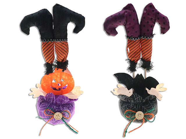 Carton of 24 10.25in Hween Fabric Upside Down Witch Legs in Cauldron. 2 Asst.Styles. Cht.