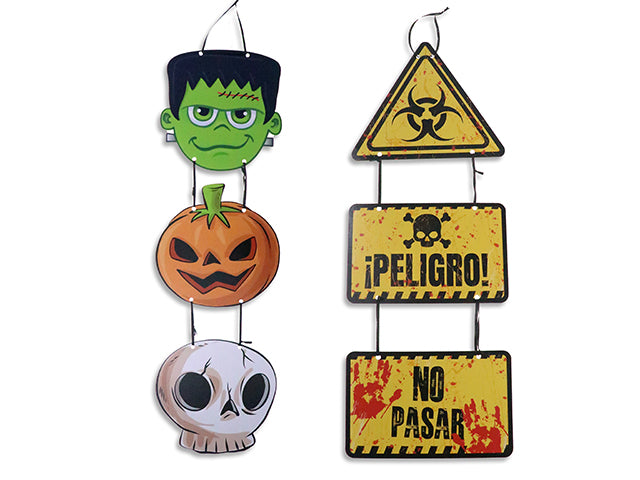 Carton of 24 26.25in x 7.75in Hween 3-Sections Hanging Paper Plaque. Satin Hanger. 2 Asst. pbh.