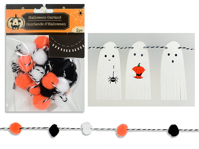 Carton of 24 Set/2 5.9ft (1.8m) Hween Garland. 2 Garlands/Pack. Incl: Paper Garland + Pom Pom Garland. Pbh.