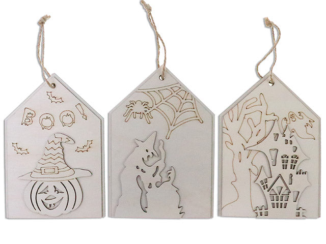 Carton of 24 5.91in(H) Hween Wooden Hanging Decor Outline Plaque. 3 Asst.Styles. Cht.