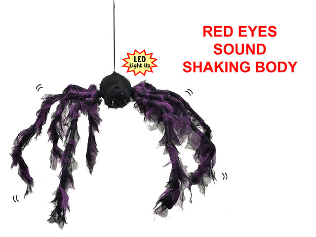 Carton of 8 49.6in B/O Sound Activated Animated Shaking 2-Tone Spider w/Red Eyes & Laughing Sound. Try-Me. Cht.