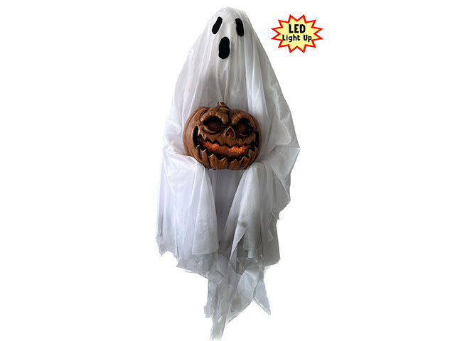 Carton of 4 47.25in B/O LED Sound Activated L/U Ghost Holding Jack-o-Lantern. Try-Me. Cht.