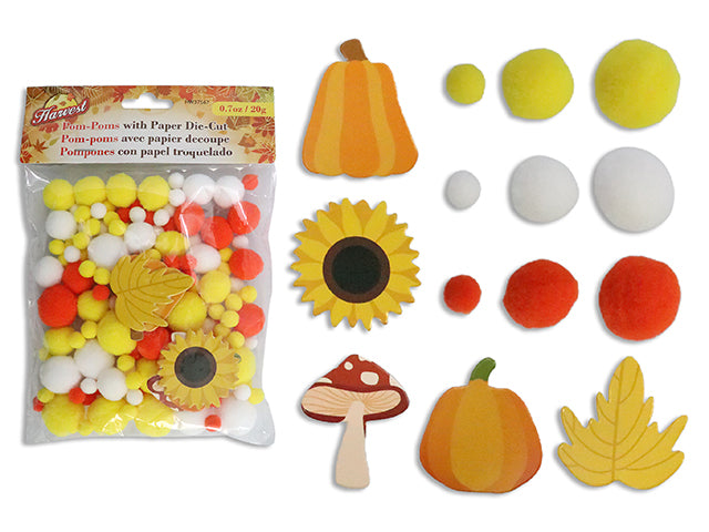 Carton of 24 0.7oz (20g) Harvest Pom Pom w/Paper Die-Cut. 2 Asst.Styles. Pbh.