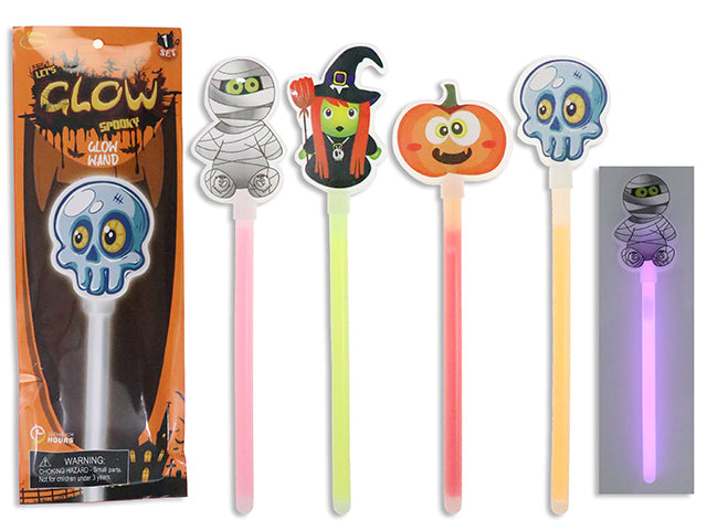 Carton of 24 Halloween Glow Wand w/Topper. 4 Asst.Styles. Printed Peggable Box.