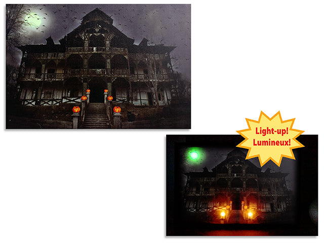 Carton of 12 23-5/8in x 15.75in B/O Hween Haunted Scene Canvas Painting.