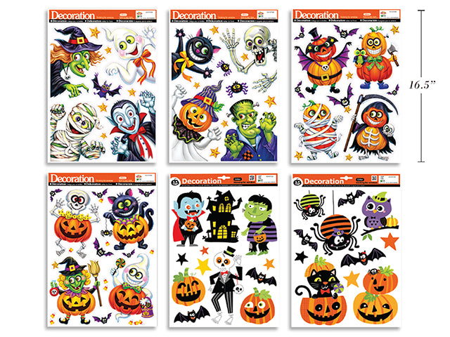 Carton of 24 Glitter Hween Window Clings. 6 Asst.Styles.