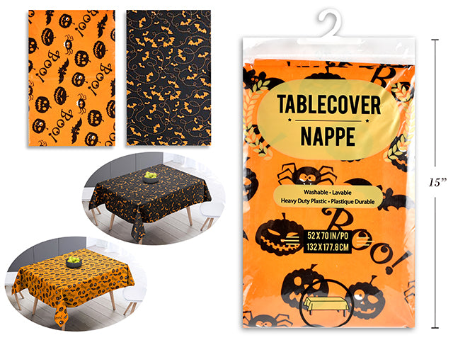 Carton of 24 52in x 70in Hween Flannel Back Tablecloth, 2 Asst. Styles. Printed Bag