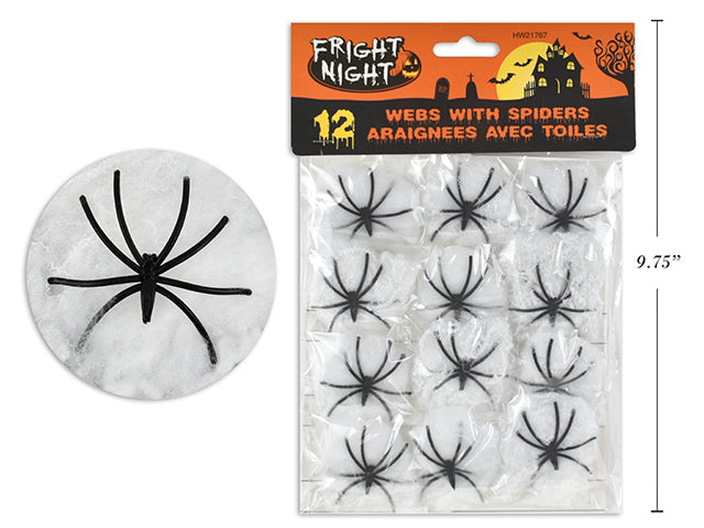 Carton of 24 12pk Spider Web w/Spider. 1g Web/Pillow Pack w/1 Black Spider. Pbh.