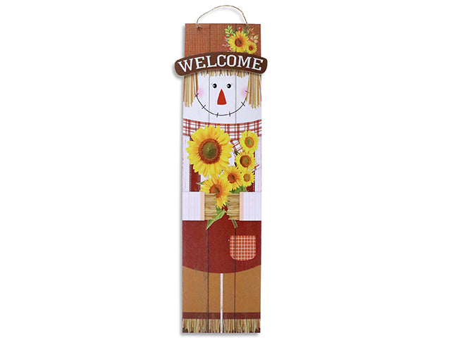 Carton of 24 23.6in x 5.9in Harvest Scarecrow MDF Plank Board Hanging Plaque. Jute Hanger. Cht.