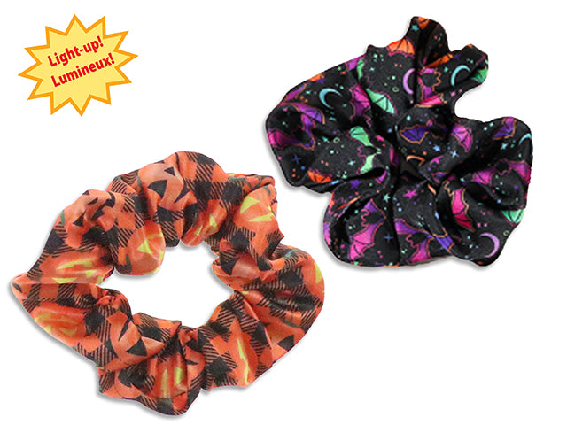 Carton of 24 4in Hween B/O 10-LED Hair Scrunchies. 2 Asst.Styles. Wrap Header.