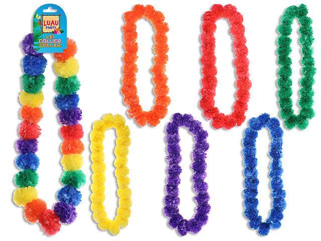 Carton of 12 38In Neon Luau Pom Pom Leis. 7 Asst.Colours. H/C.