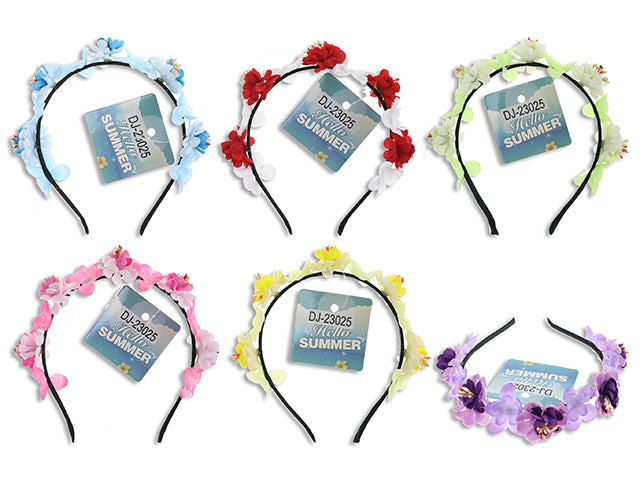 Carton of 12 6.5In Luau Flower Headband. 6 Asst.Colours. H/C.