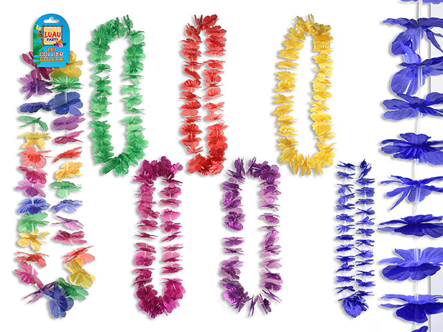 Carton of 12 42In Metalic Petal Luau Leis. 7 Asst.Colours. H/C.