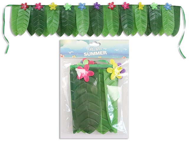 Carton of 12 63In Leaf Hula Skirt W/10X Flowers. Incl: 23X Leaves. Pbh.