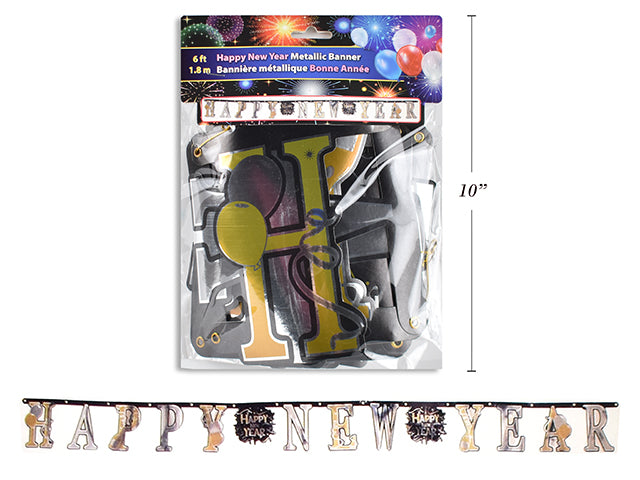 Carton of 24 Happy New Year Metallic Jointed Banner