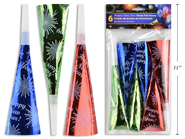 Carton of 24 Happy New Year Party Foil Horn 6 Pack