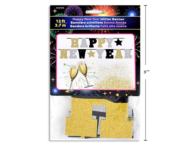 Carton of 12 Glitter Happy New Year Banner