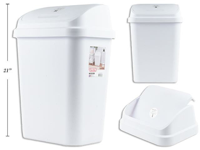 Carton of 6 7.8 Gallon / 30 Liter Swingtop Wastebasket. White. 14.75In(L) X 10-7/8In(W) X 21-3/8In(H).