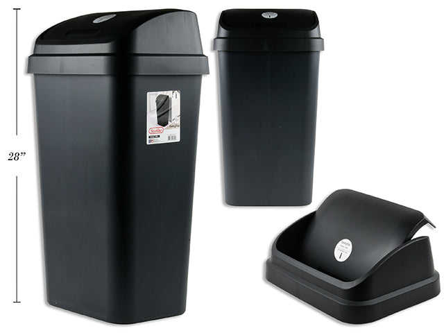 Carton of 4 13 Gallon / 49 Liter Swingtop Wastebasket. Black. 15-7/8In(L) X 12-1/8In(W) X 28-3/8In(H).