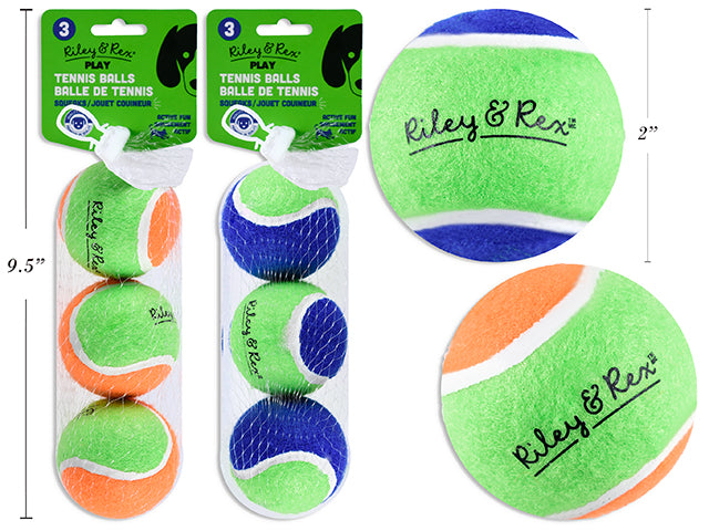 Carton of 12 3Pk 50Mm Dog Toy Squeaky Tennis Balls. 2 Asst.Colours. Netbag W/Header.