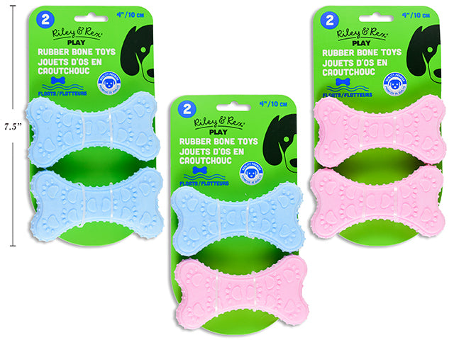 Carton of 12 2Pk 4In Rubber Bone Toy. 2 Cols/Pack. T.O.C.