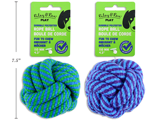 Carton of 12 110Mm Polyester Dog Rope Ball. 140G. 2 Asst.Colours. H/C.