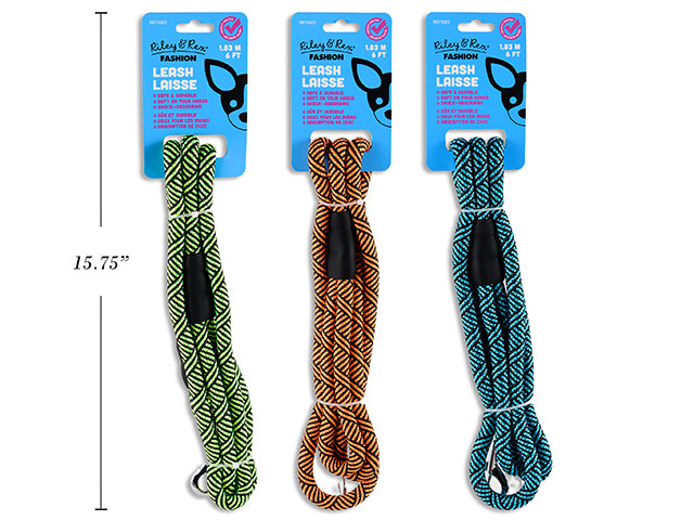 Carton of 12 6Ft Durable 2-Tone Rope Leash. 12Mm(D). 3 Asst.Colours. T.O.C.