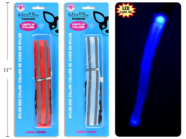 Carton of 12 B/O Light Up Dog Nylon Collar -Large. 1In Width. 2 Cols: Red / Blue. B/C.