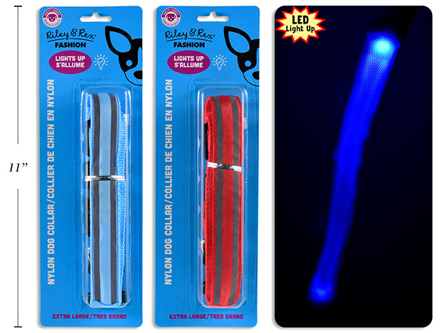 Carton of 12 B/O Light Up Dog Nylon Collar -Extra-Large. 1In Width. 2 Cols: Red / Blue. B/C.