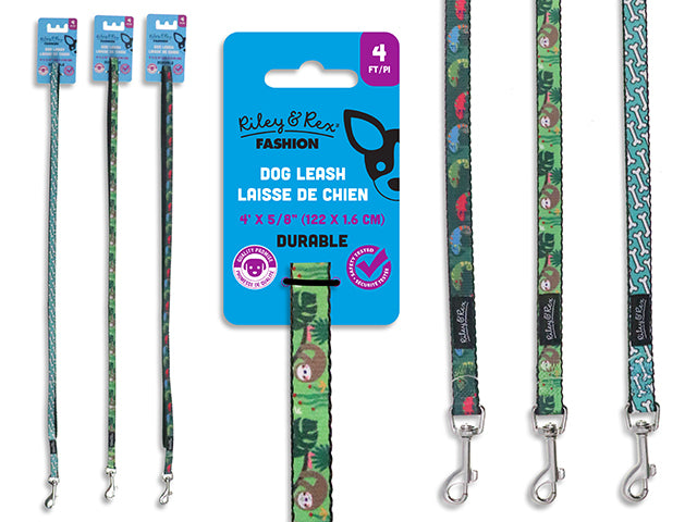 Carton of 12 4Ft X 5/8In Jungle Nylon Leash - Small. 3 Asst.Styles. T.O.C.