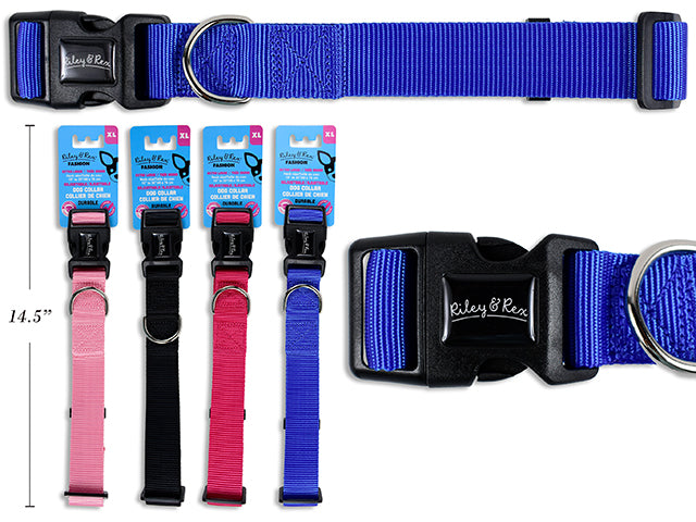 Carton of 12 Adjustable Solid Nylon Dog Collar - Extra Large. 1.25In Width. 4 Asst.Colours. T.O.C.