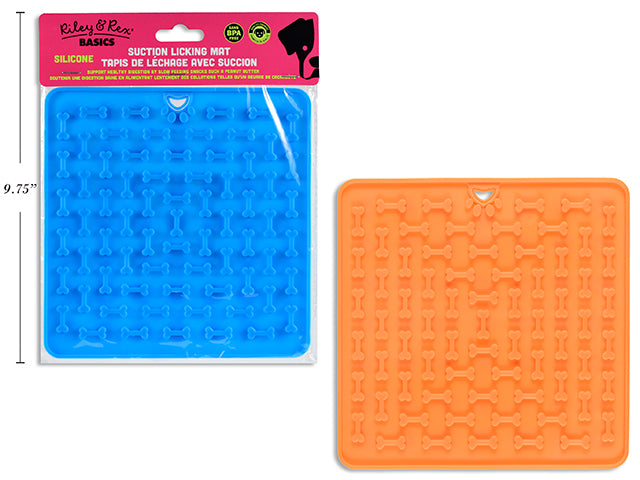 Carton of 12 7.25In Silicone Square Shaped Slow Feed Lick Mat. 2 Asst.Colours. Pbh.