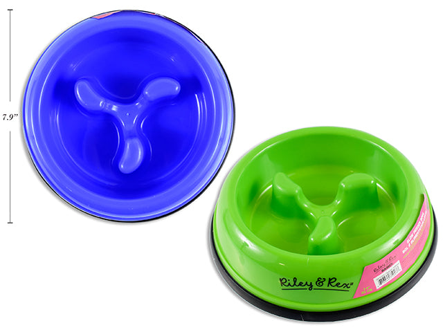 Carton of 12 7-7/8In X 2In Round Slow Feeder Bowl. 2 Asst.Colours: Green / Blue. Colour Label.