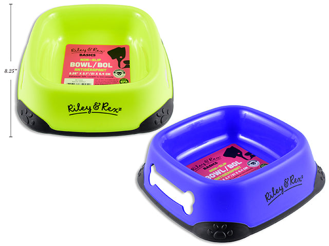 Carton of 12 8.25In X 2-1/3In Square Non-Slip Pet Bowl - M. 2 Asst.Colours. Colour Label.