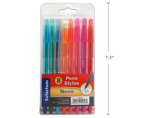 Carton of 12 Neon Ink Clear Barrel Pens 8 Pack