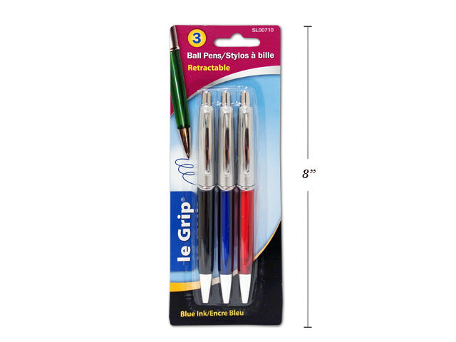 Carton of 24 Retractable Blue Ink Ball Pen 3 Pack