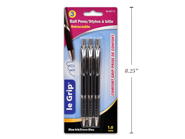 Carton of 12 Blue Ink Ball Pens With Grip 3 Pack