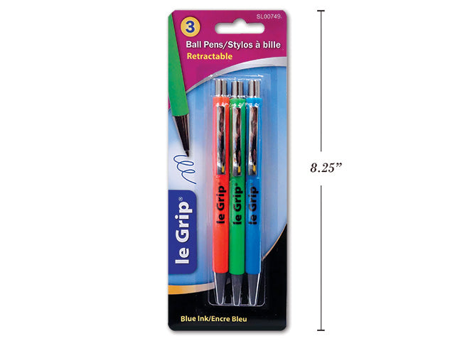 Carton of 12 Retractable Blue Ink Pens With Metal Clip 3 Pack