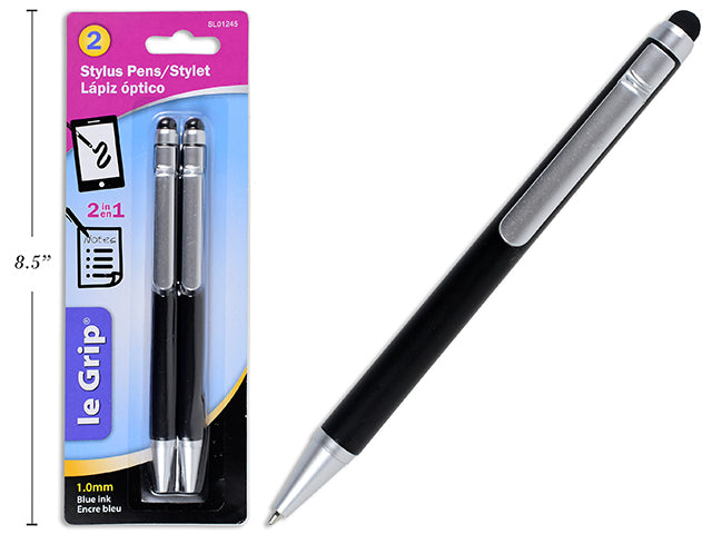 Carton of 12 Stylus Retractable Silver Trim Pens 2 Pack