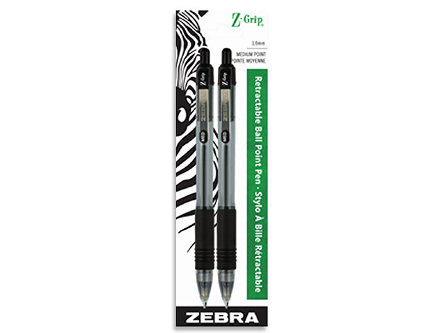 Carton of 12 Zebra Z-Grip Retractable Black Ink Pens 2/Pkg (Transparent Barrel )