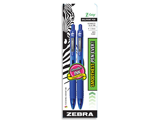 Carton of 12 Zebra Z-Grip Retractable Blue Ink Pens 2/Pkg (Transparent Barrel )