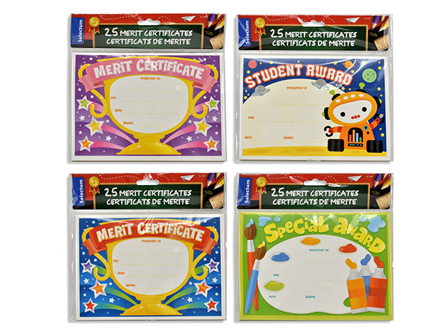 Carton of 12 Teacher Merit Award Certificates 25 Pack