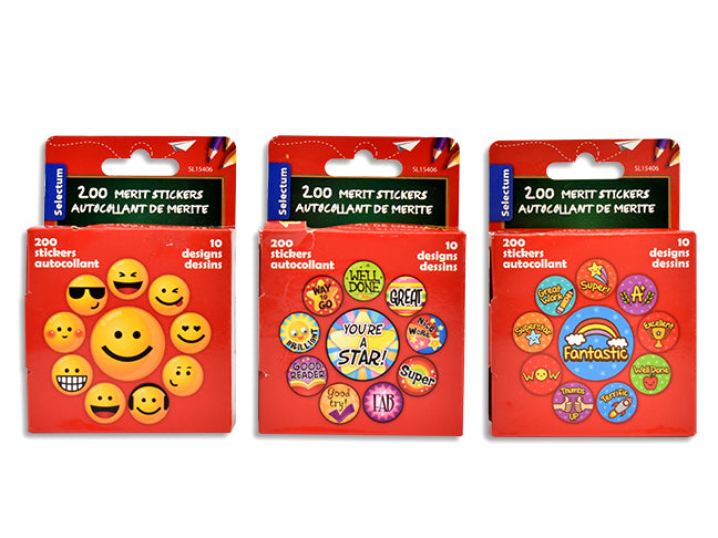 Carton of 24 Teachers Merit Award Stickers 200 Roll