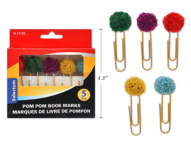 Carton of 12 Pom Poms Book Marks 5 Pack